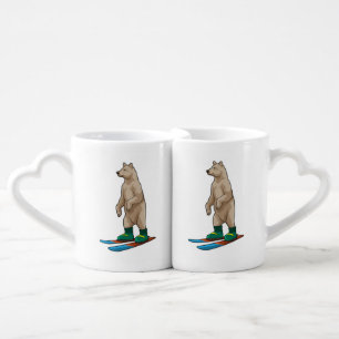 Bear as Skier with Ski Coffee Mug Set