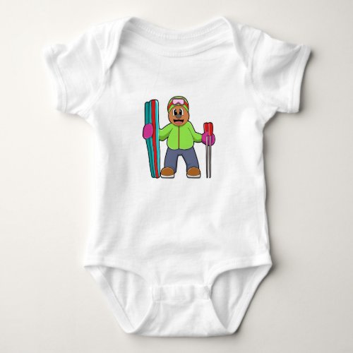 Bear as Skier with Ski  Ski poles Baby Bodysuit