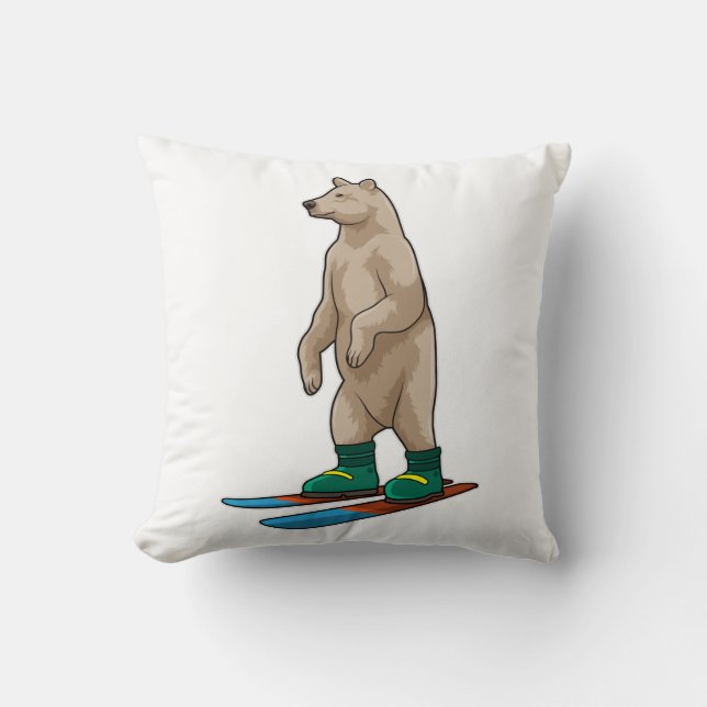 Bear as Skier with Ski Throw Pillow (Front)