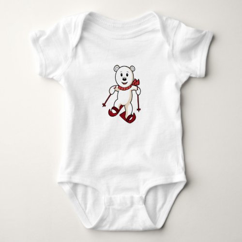 Bear as Skier with Skis  Ski poles Baby Bodysuit