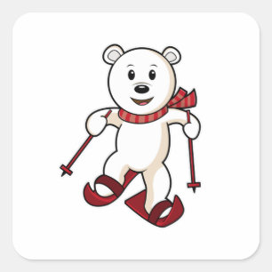 Bear as Skier with Skis & Ski poles Square Sticker