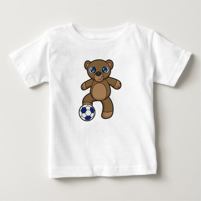 Bear as Soccer player with Soccer ball Baby T-Shirt (Front)