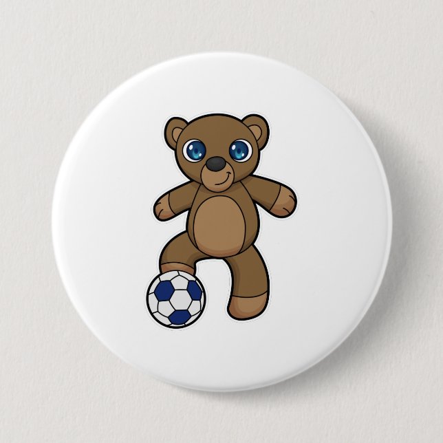 Bear as Soccer player with Soccer ball Button (Front)
