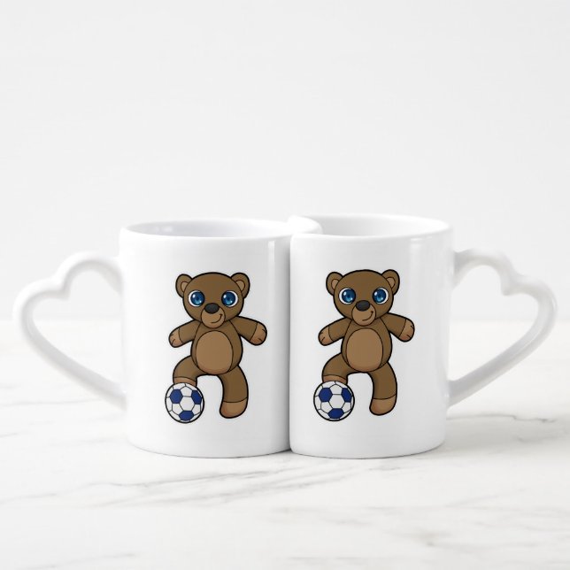 Bear as Soccer player with Soccer ball Coffee Mug Set (Front Nesting)