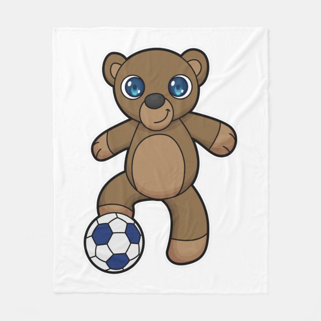 Bear as Soccer player with Soccer ball Fleece Blanket (Front)
