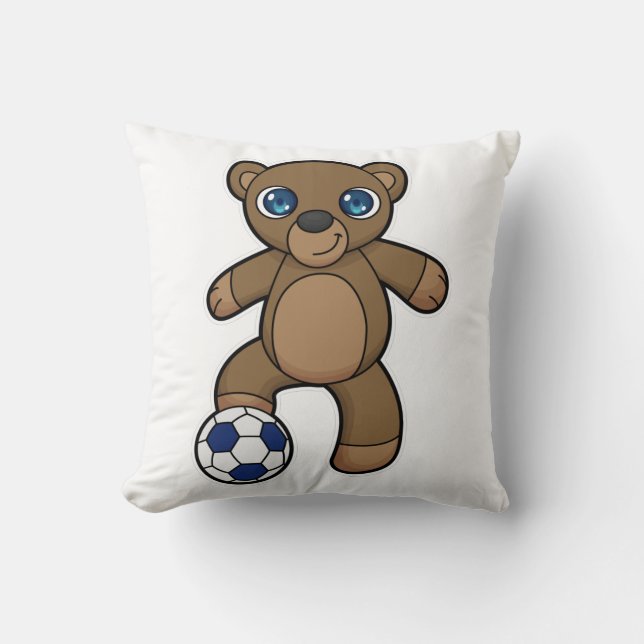 Bear as Soccer player with Soccer ball Throw Pillow (Front)