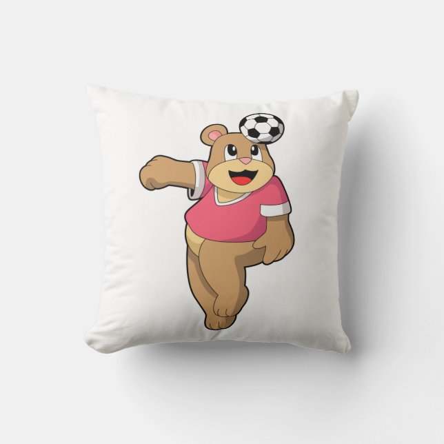 Bear as Soccer player with Soccer.PNG Throw Pillow (Front)