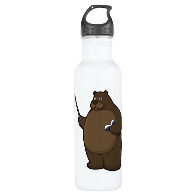 Bear as Teacher with Book & Pointer Stainless Steel Water Bottle (Front)