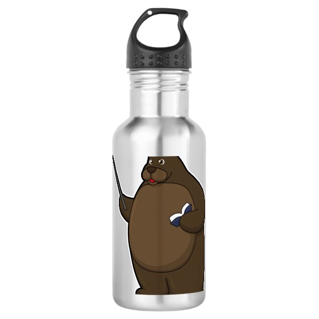 Bear as Teacher with Book & Pointer Stainless Steel Water Bottle (Front)