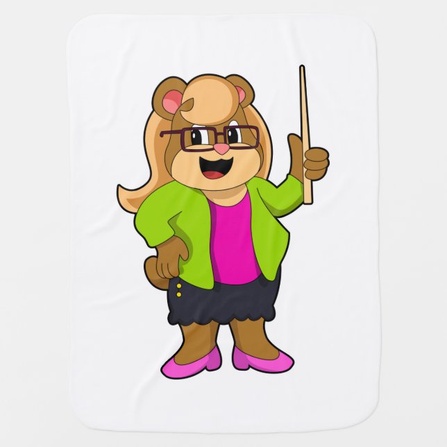 Bear as Teacher with Glasses Baby Blanket (Front)