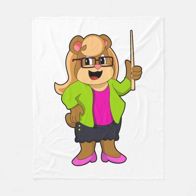 Bear as Teacher with Glasses Fleece Blanket (Front)