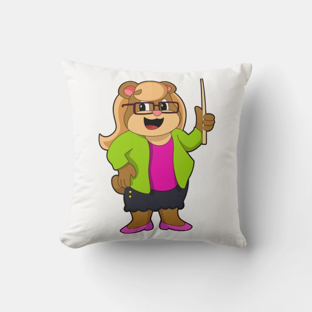 Bear as Teacher with Glasses Throw Pillow (Front)