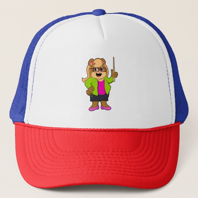 Bear as Teacher with Glasses Trucker Hat (Front)