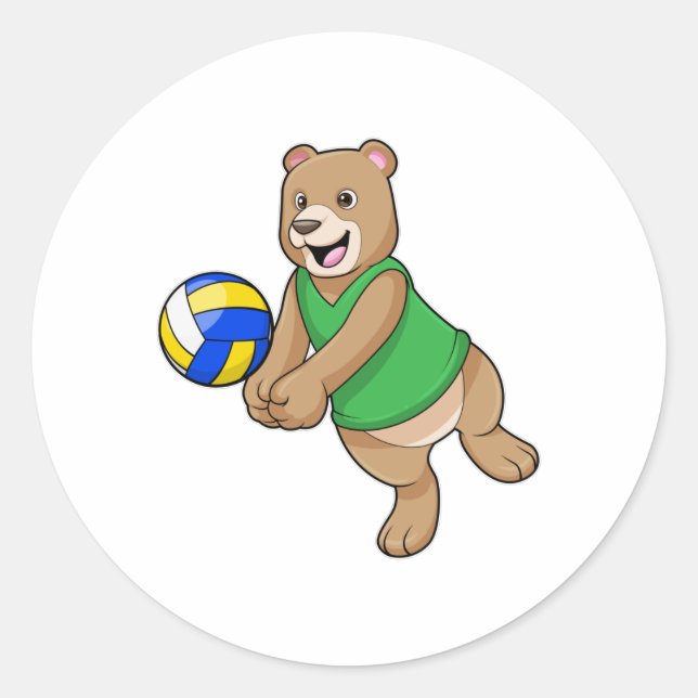 Bear as Volleyball player with Volleyball Classic Round Sticker (Front)
