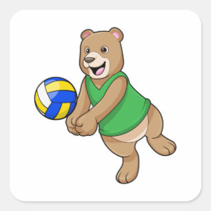 Bear as Volleyball player with Volleyball Square Sticker