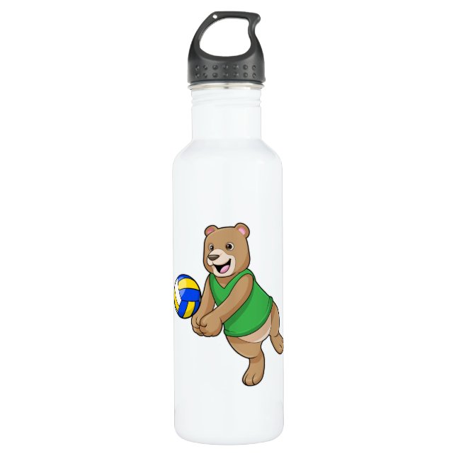 Bear as Volleyball player with Volleyball Stainless Steel Water Bottle (Front)