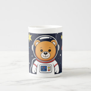 Bear Astronaut Cartoon with Space Rocket Bone China Mug