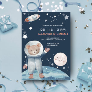 Bear Astronaut Space Rocket Birthday Invitation