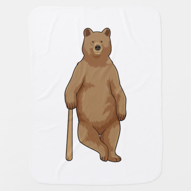 Bear at Baseball with Baseball bat Baby Blanket (Front)