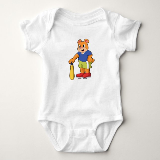 Bear at Baseball with Baseball bat Baby Bodysuit (Front)