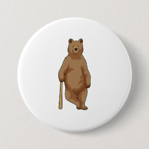 Bear at Baseball with Baseball bat Button