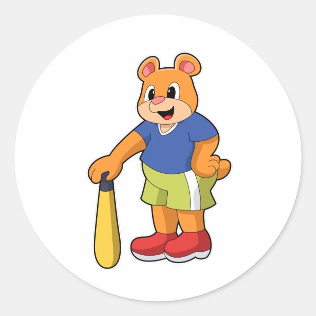 Bear at Baseball with Baseball bat Classic Round Sticker (Front)
