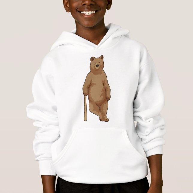 Bear at Baseball with Baseball bat Hoodie (Front)