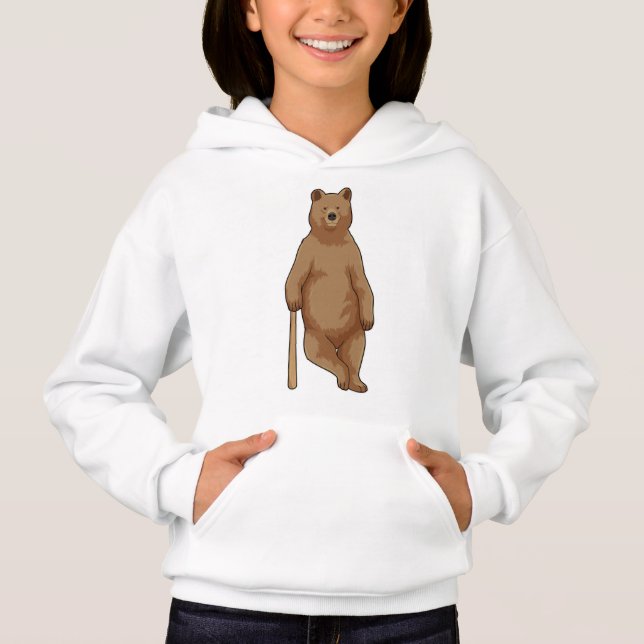 Bear at Baseball with Baseball bat Hoodie (Front)