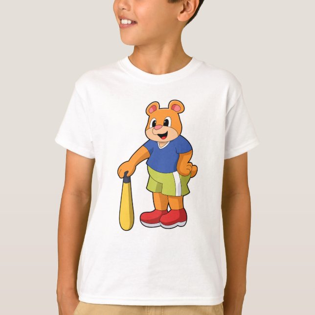 Bear at Baseball with Baseball bat T-Shirt (Front)