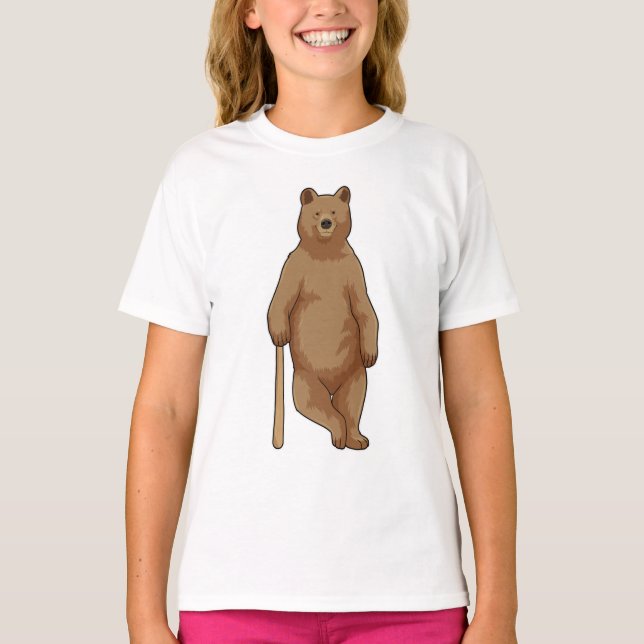 Bear at Baseball with Baseball bat T-Shirt (Front)