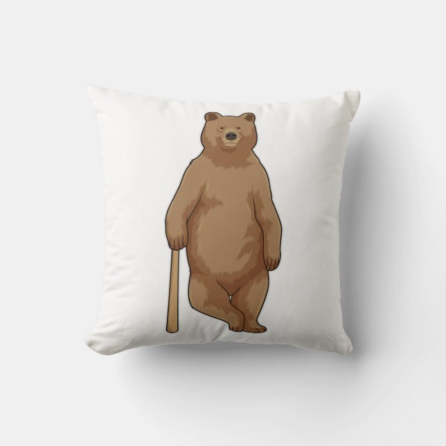 Bear at Baseball with Baseball bat Throw Pillow (Front)