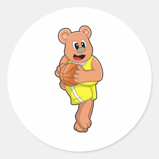 Bear at Basketball Sports Classic Round Sticker (Front)