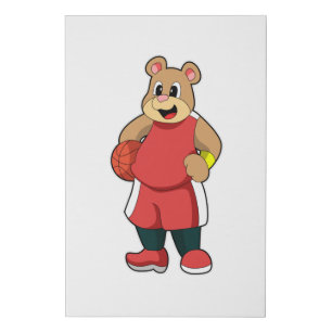 Bear at Basketball Sports Faux Canvas Print