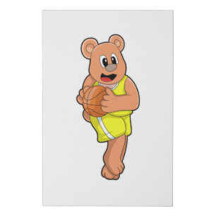 Bear at Basketball Sports Faux Canvas Print