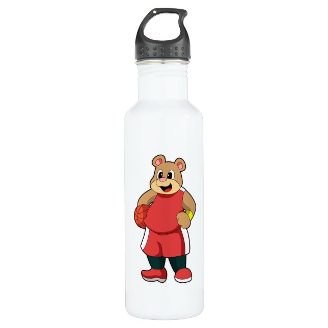 Bear at Basketball Sports Stainless Steel Water Bottle (Front)