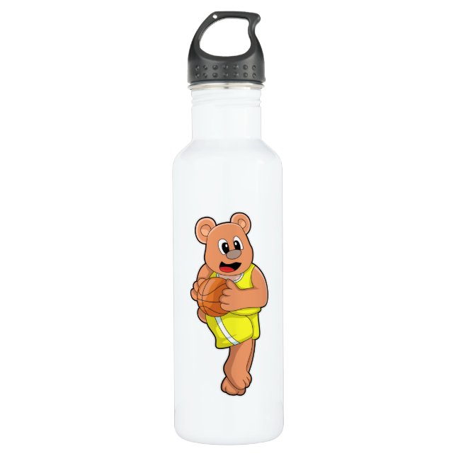 Bear at Basketball Sports Stainless Steel Water Bottle (Front)