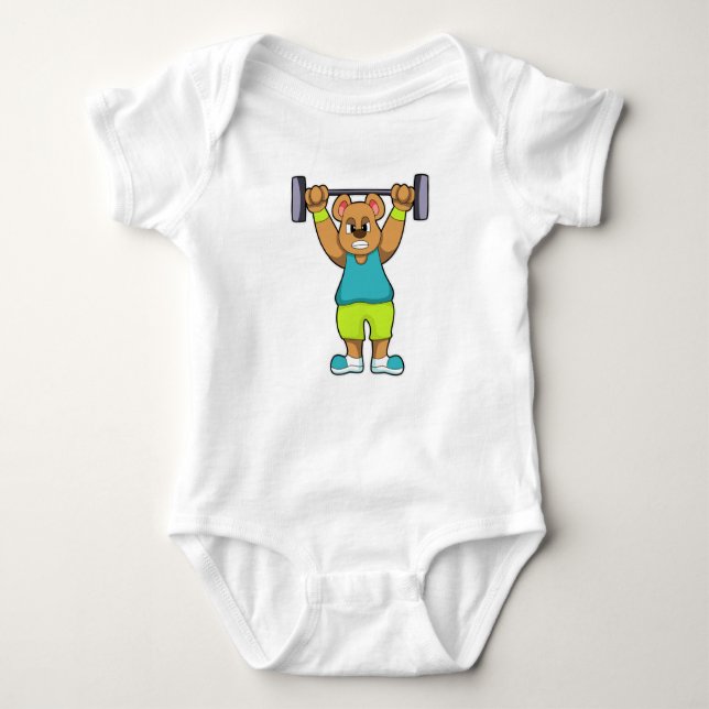 Bear at Bodybuilding with Barbell Baby Bodysuit (Front)