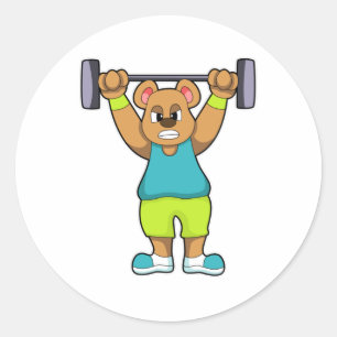 Bear at Bodybuilding with Barbell Classic Round Sticker