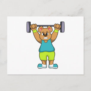 Bear at Bodybuilding with Barbell Postcard