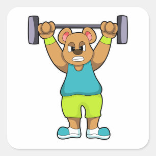 Bear at Bodybuilding with Barbell Square Sticker