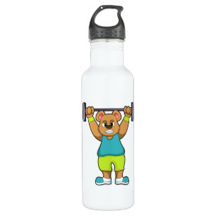 Bear at Bodybuilding with Barbell Stainless Steel Water Bottle