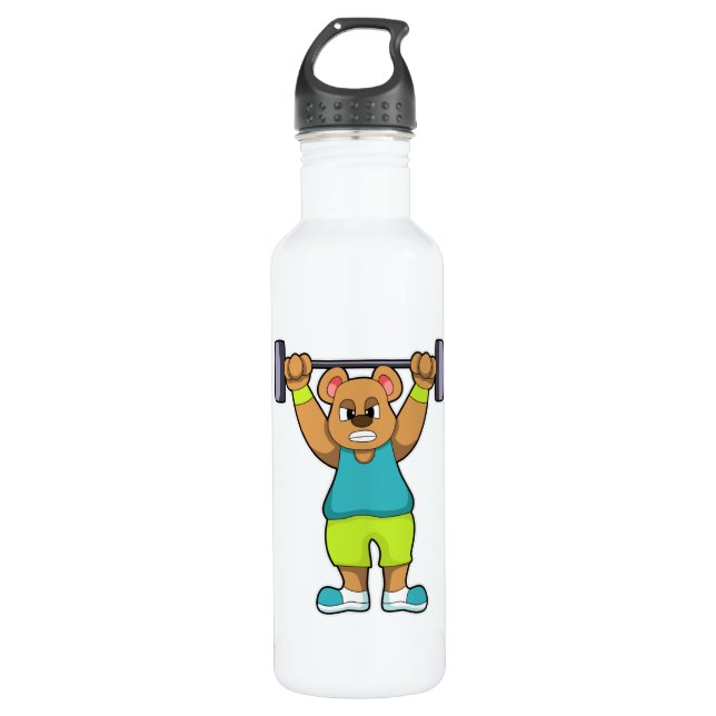 Bear at Bodybuilding with Barbell Stainless Steel Water Bottle (Front)