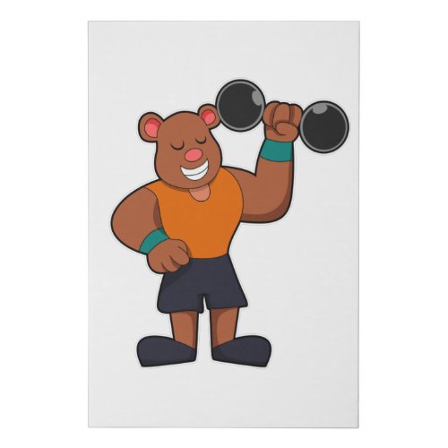 Bear at Bodybuilding with Dumbbell Faux Canvas Print