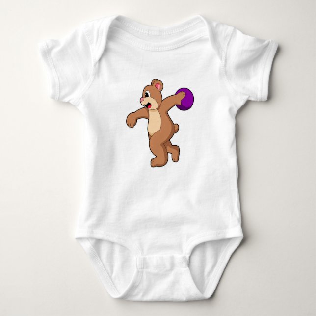 Bear at Bowling with Bowling ball Baby Bodysuit (Front)