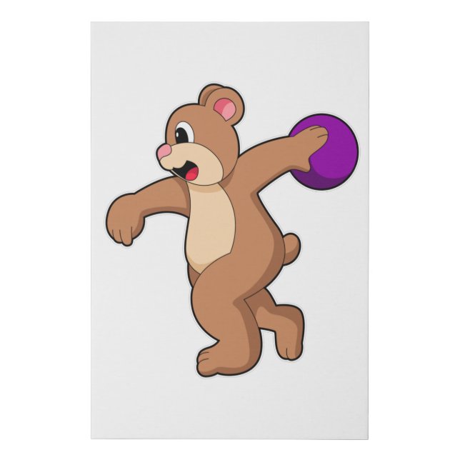 Bear at Bowling with Bowling ball Faux Canvas Print (Front)