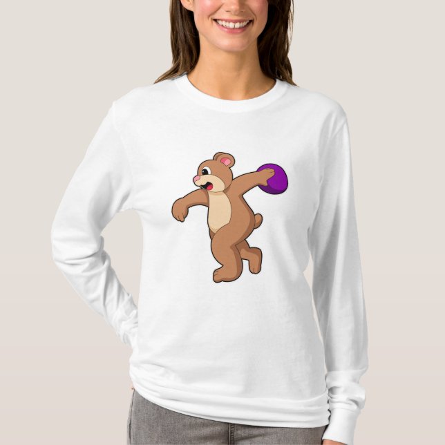 Bear at Bowling with Bowling ball T-Shirt (Front)