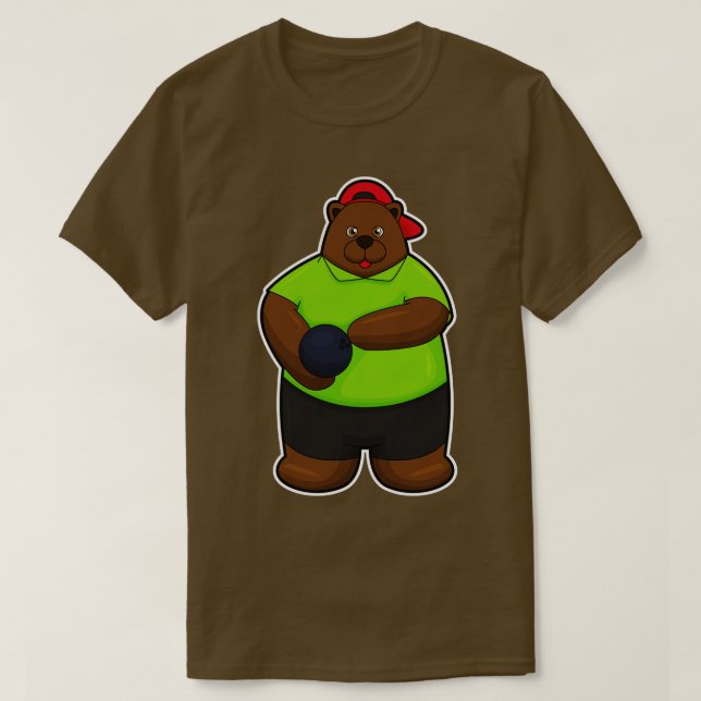 Bear at Bowling with Bowling ball T-Shirt (Design Front)