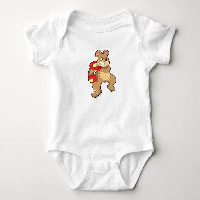 Bear at Boxing with Boxing gloves Baby Bodysuit (Front)