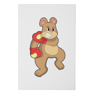 Bear at Boxing with Boxing gloves Faux Canvas Print