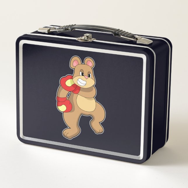 Bear at Boxing with Boxing gloves Metal Lunch Box (Front)